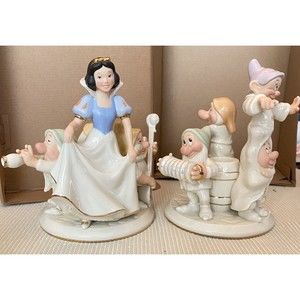 Lenox Disney Snow White & Seven Dwarfs Taper Candle Stick Holders Gold Trimmed